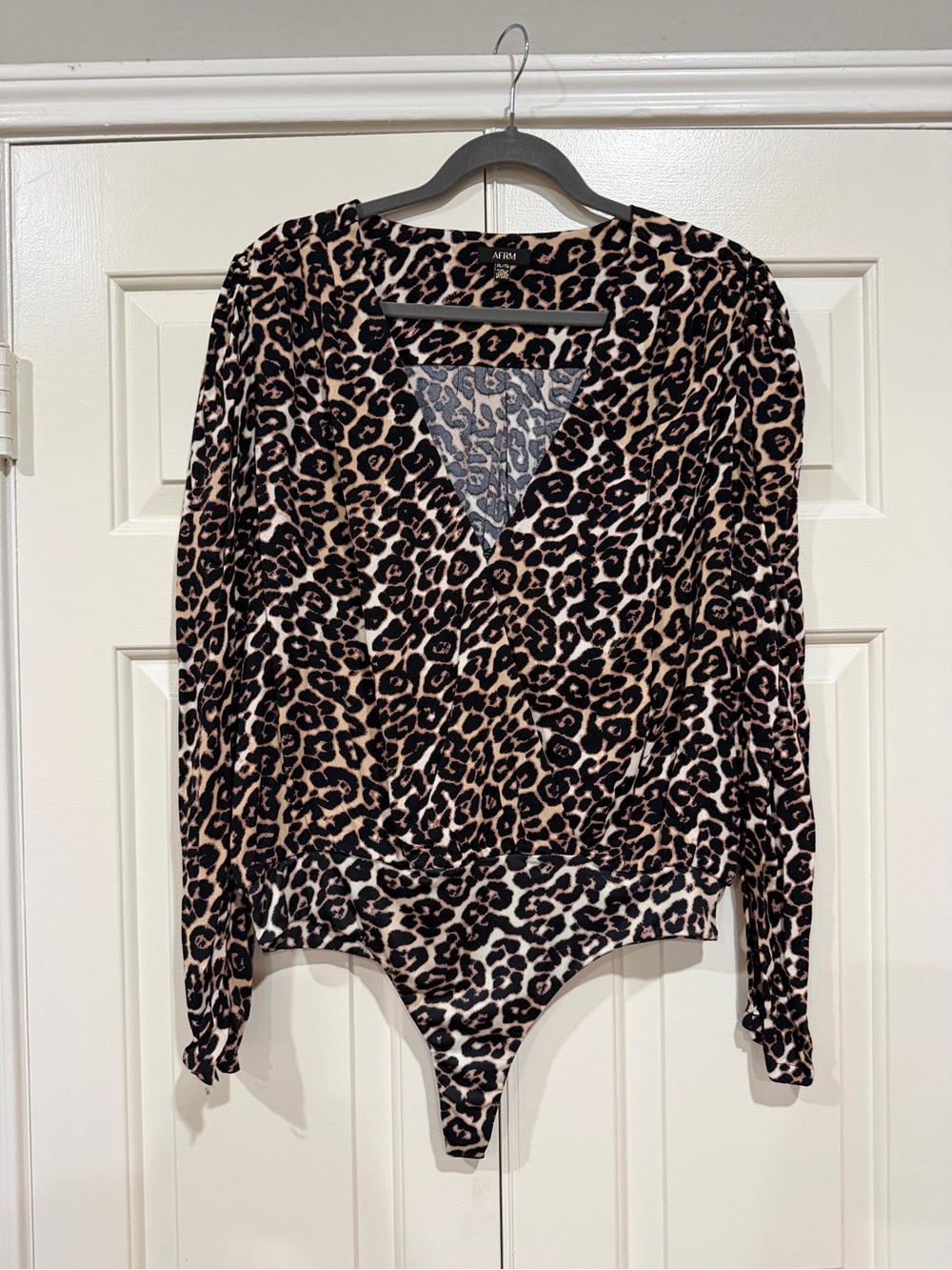 AFRM Leopard Print V-Neck Long Sleeve Bodysuit - Black & Tan